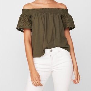 NWOT EXPRESS Dark Green Off The Shoulder Blouse size S